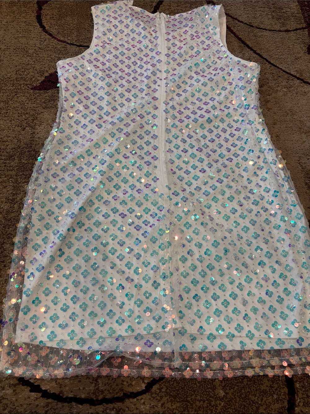 New York & Company White Top with Aqua Iridescent Floral Sequins - Picture 5 of 5